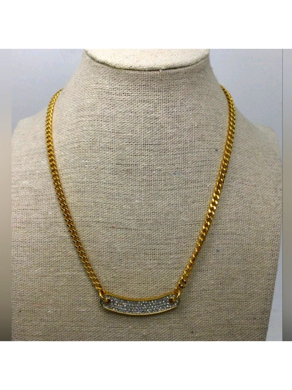 Juicy Couture Goldtone Pave Curve Pendant Necklace 15" NWOT